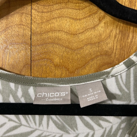 Chico's Olive and White Asymmetrical Leaf-Print Dress - Picture 4 of 4